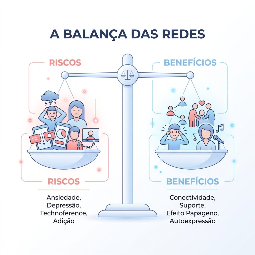 Infográfico: A Balança das Redes - Riscos vs Benefícios