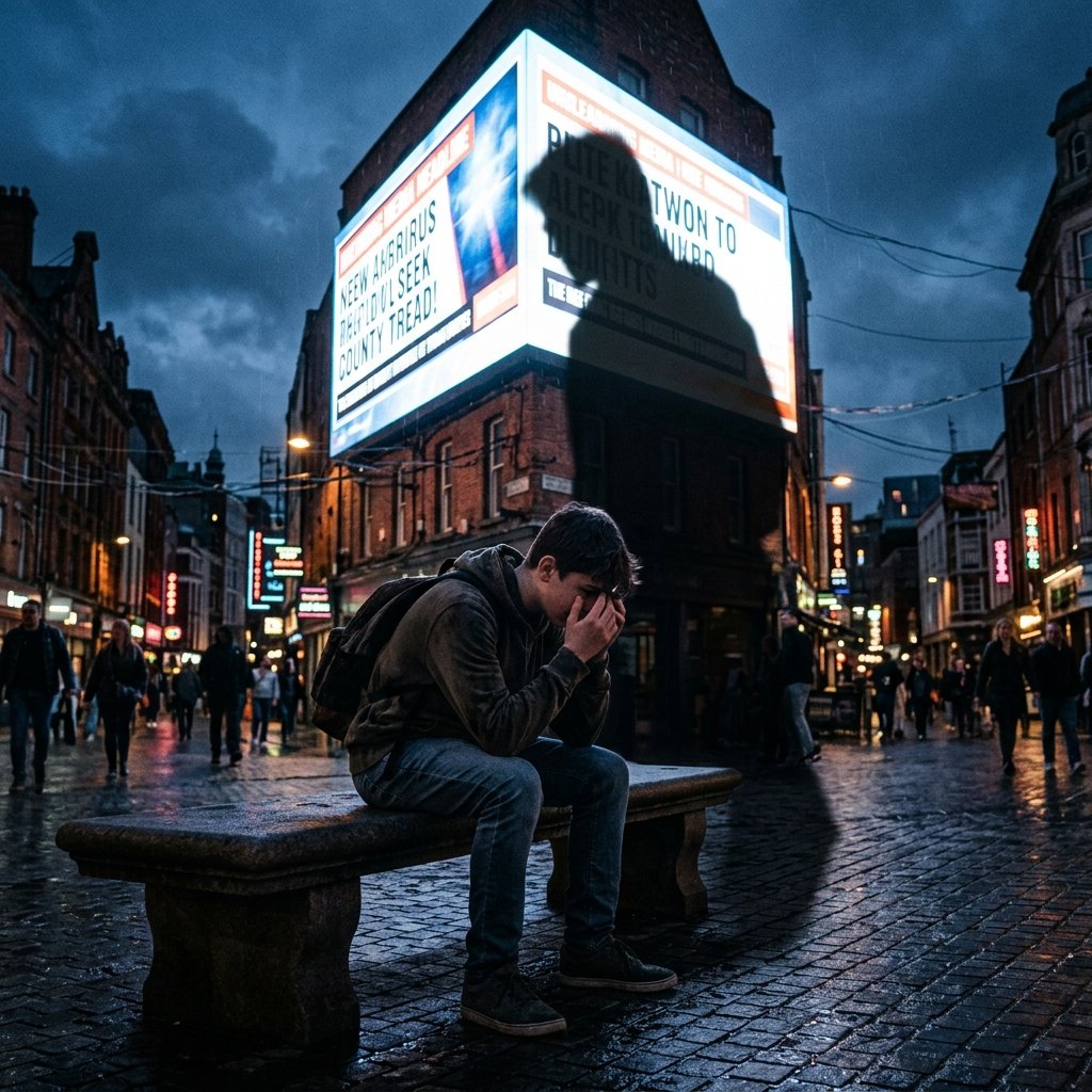 Manchetes sensacionalistas flutuando sobre uma criança