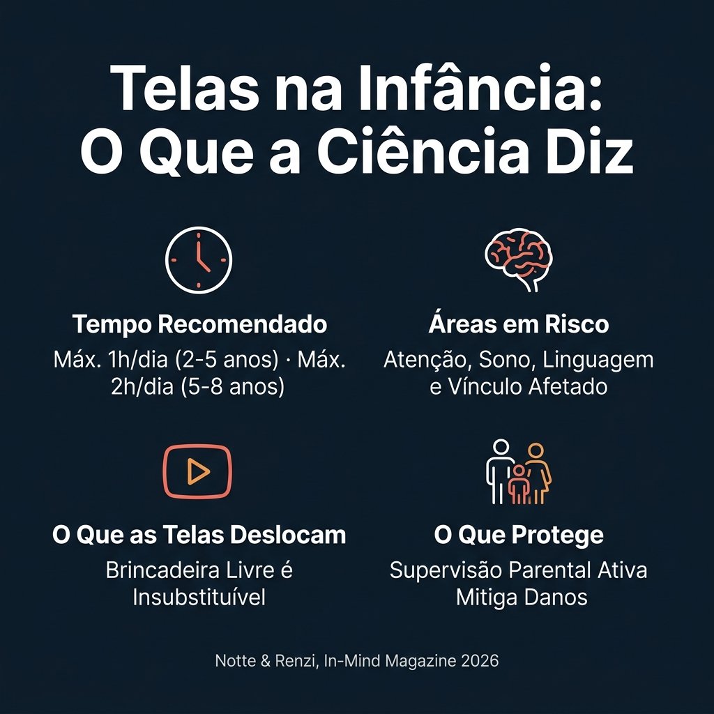 Infográfico: Telas na Infância — O Que a Ciência Diz (Notte & Renzi, 2026)