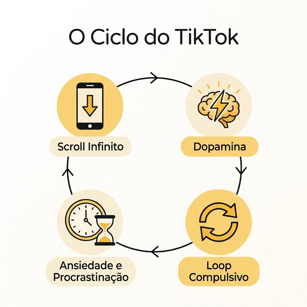 Infográfico: O Ciclo do TikTok — Scroll, Dopamina e Ansiedade