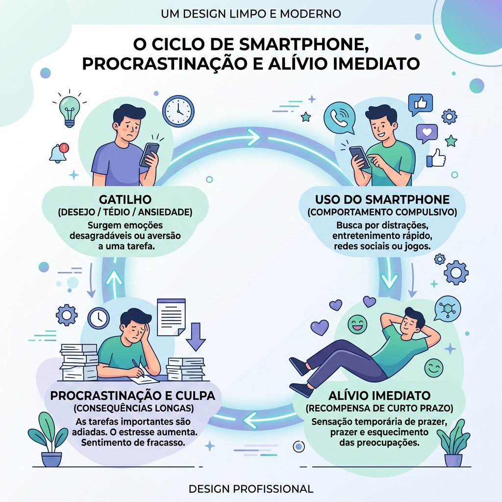 Infográfico: smartphone, procrastinação e alívio imediato