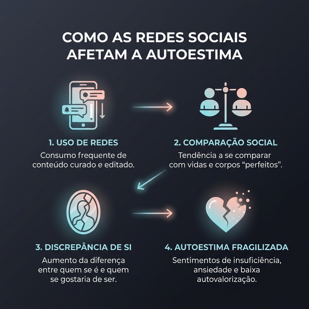 Infográfico resumindo a dinâmica da autoestima e redes sociais