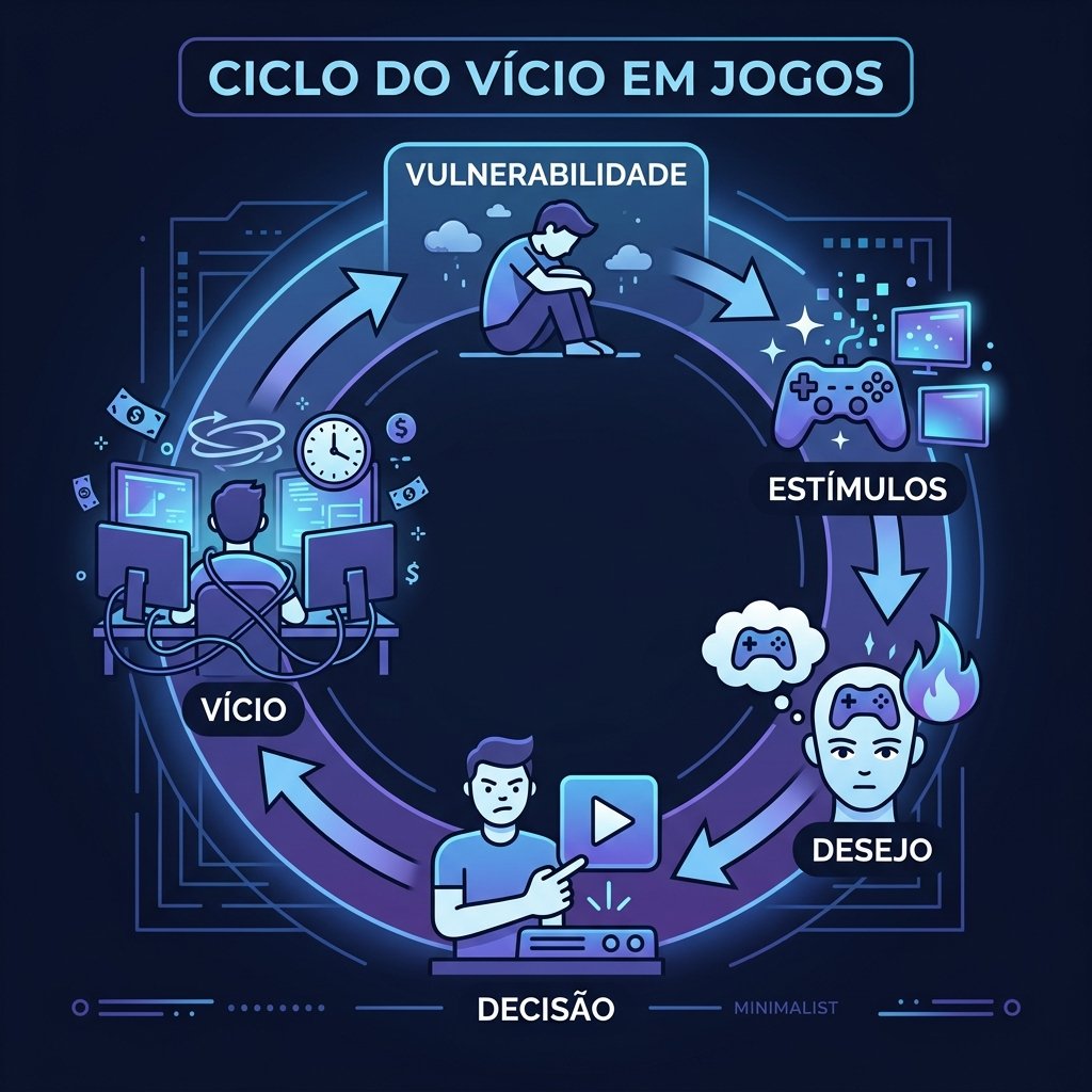 Infográfico mostrando o ciclo dos modelos etiológicos do vício em games