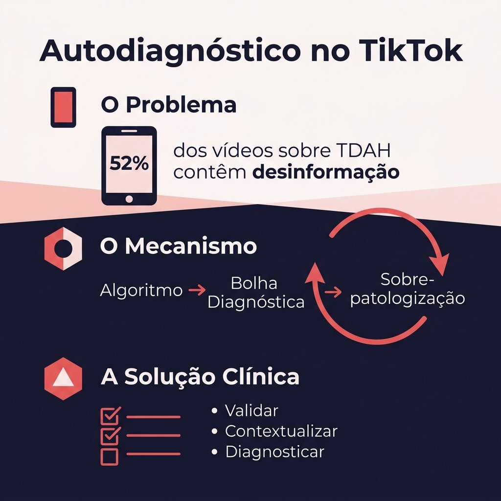 Infográfico sobre o autodiagnóstico no TikTok e saúde mental adolescente