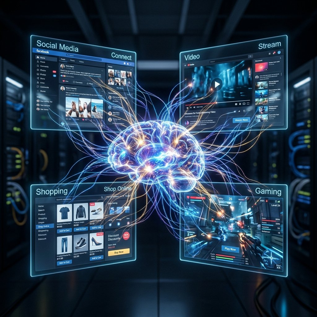 Rede neural cerebral iluminada representando mecanismos afetivos das adicções de internet