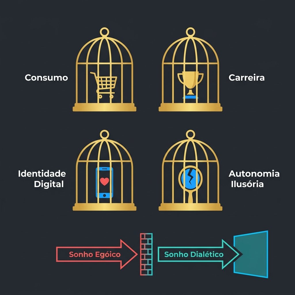 Infográfico: taxonomia das celas douradas e o caminho de saída entre sonho egóico e sonho dialético